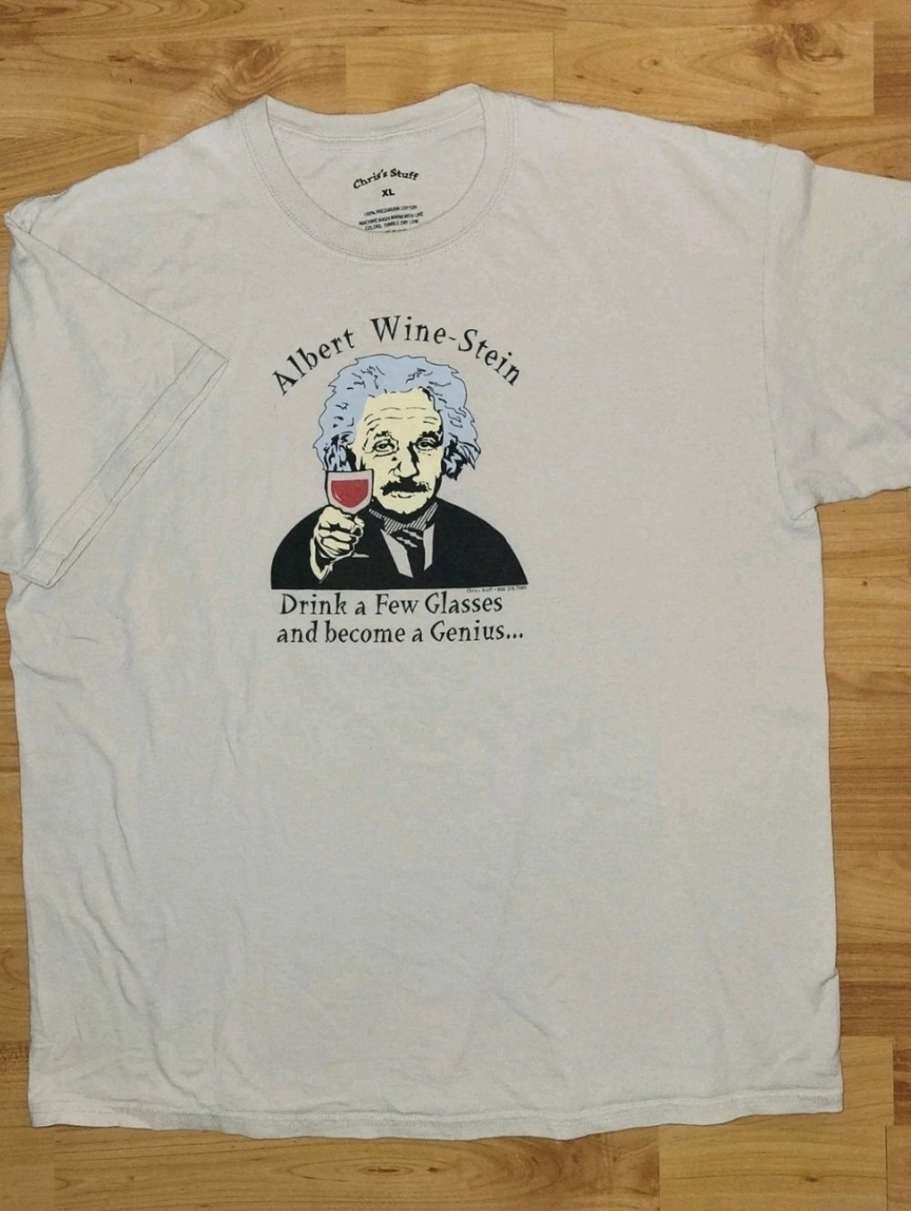 Albert Wine-Stein Funny Albert Einstein Beige Wine Science T-Shirt XL Extra Larg